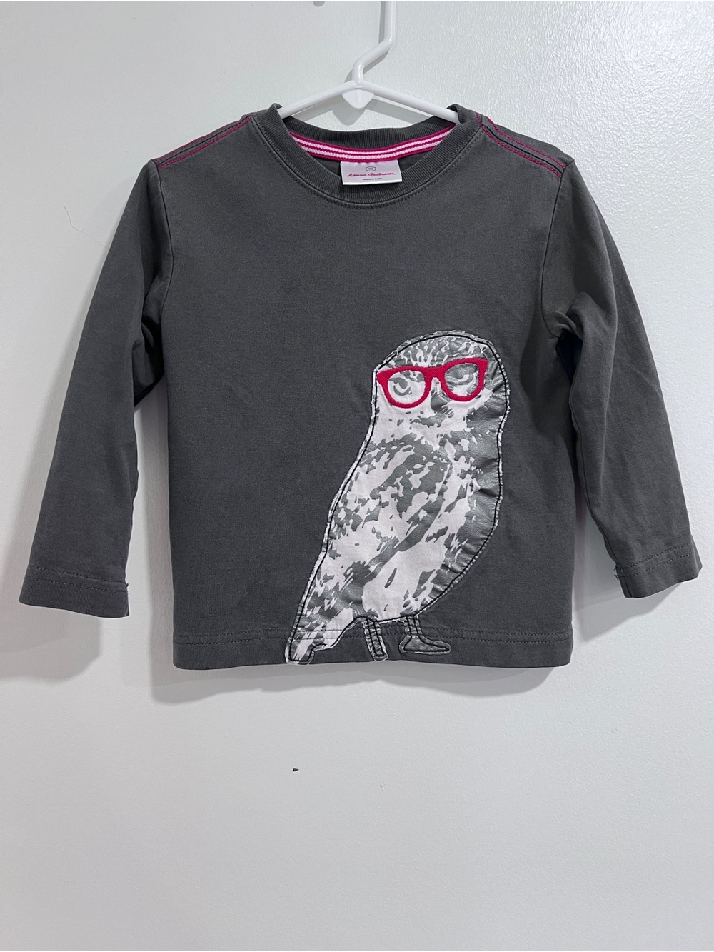 Hanna Andersson Charcoal Long-Sleeve Tee with Pink Glasses Owl